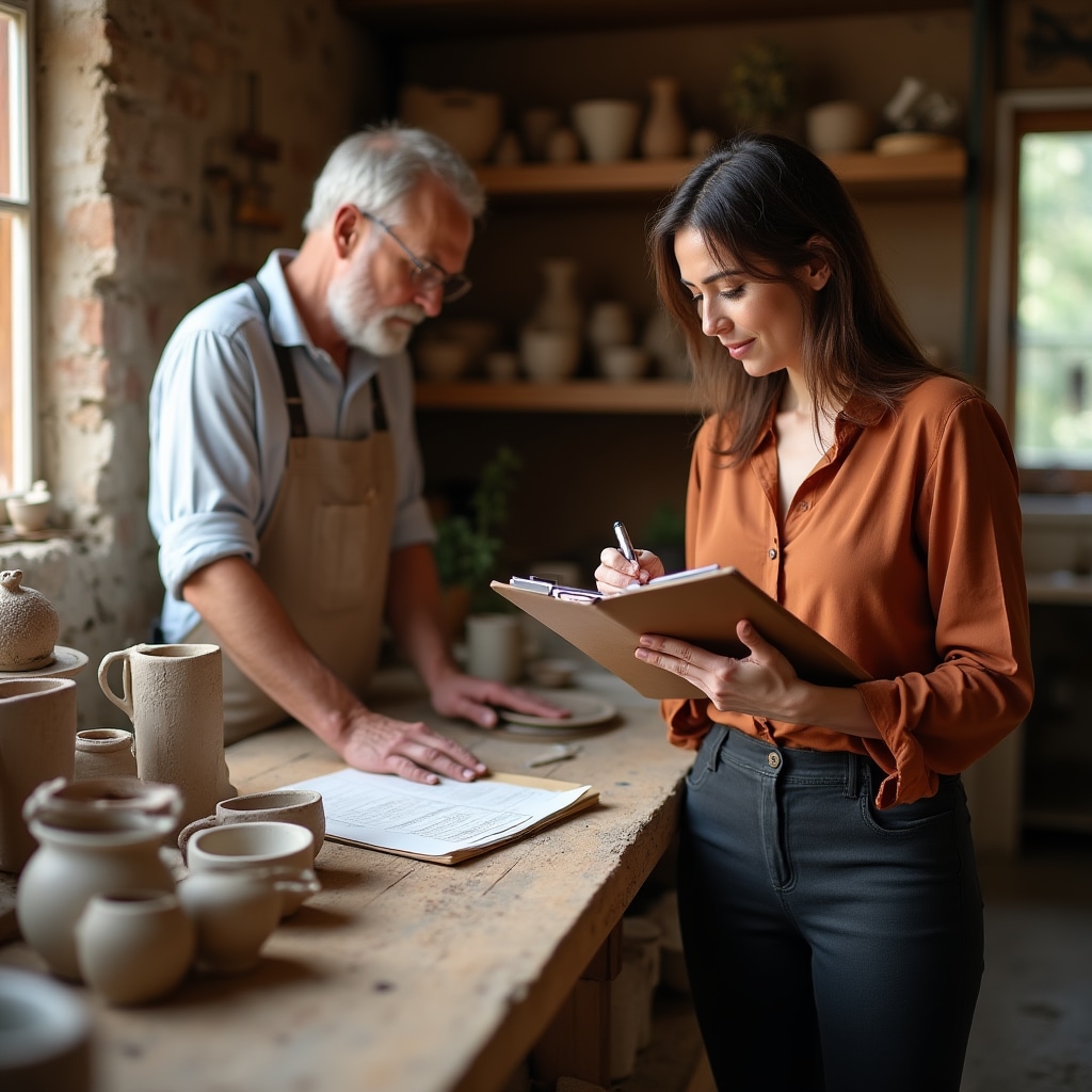 Consulente che analizza i processi di una bottega artigianale