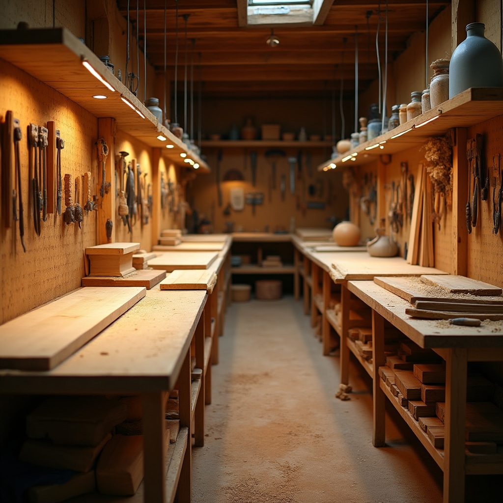 Laboratorio di falegnameria con flusso di lavoro organizzato